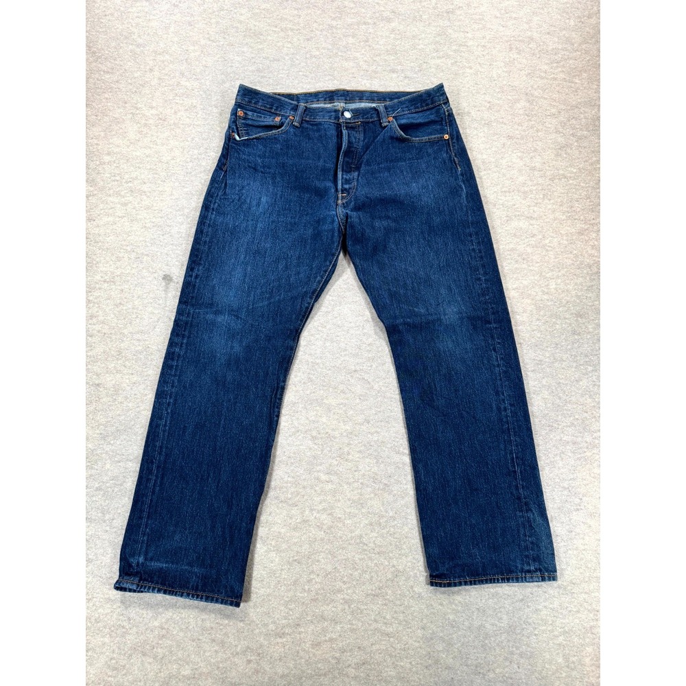Levi's 501 Straight Leg Jeans Mens 36x29 Dark Blue Denim Button Fly High Rise